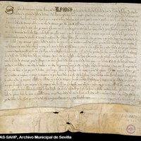 1284, enero, 14. Sevilla. Alfonso X concede a Pedro Sánchez una serie de propiedades en Sanlúcar la Mayor.